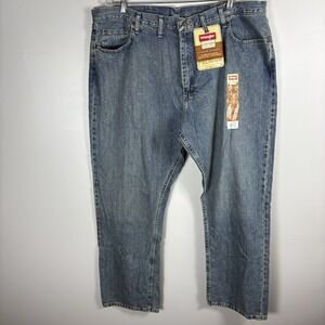 Wrangler Premium Men's 44x32 Blue‎ Medium Wash Relaxed Straight Denim Jeans NWT